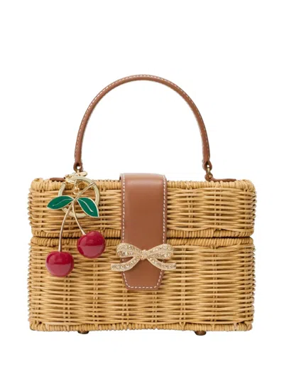 Self-portrait Bow-detail Cherry-charm Tote Bag In Brown