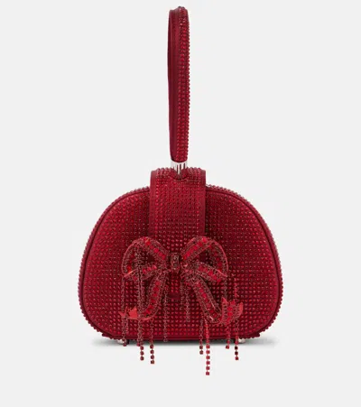 Self-portrait Bow-detail Crystal-embellished Bucket Bag In Burgundy