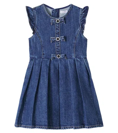 Self-portrait Kids' Bow-detail Denim Dress In Blue