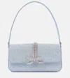 Self-portrait Bow-detail Embellished Denim Shoulder Bag In Blue
