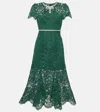Self-portrait Womens Green Slim-fit Square-neck Woven-blend Midi Dress In Green
