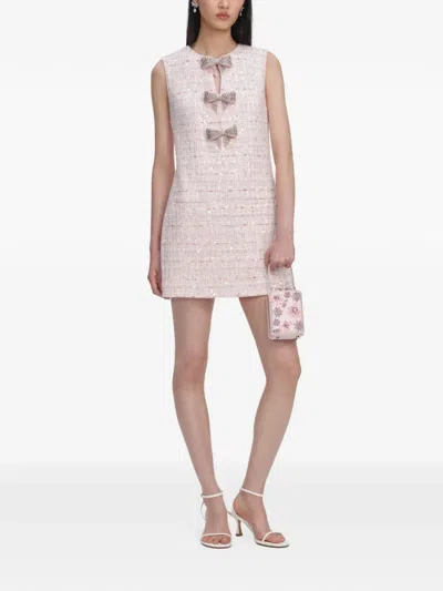 Self-portrait Pink Sequin Boucle Bow Mini Dress In Metallic