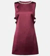 Self-portrait Bow-detail Embellished Satin Minidress In Brown