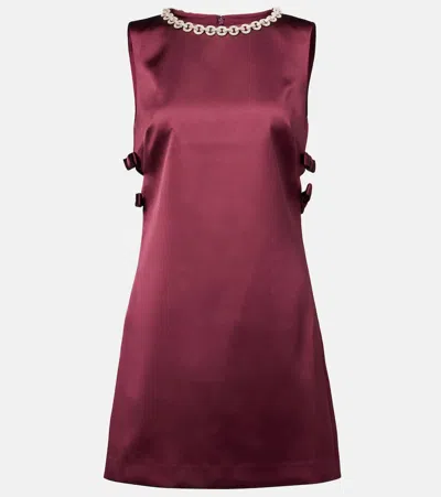 Self-portrait Bow-detail Embellished Satin Minidress In Brown