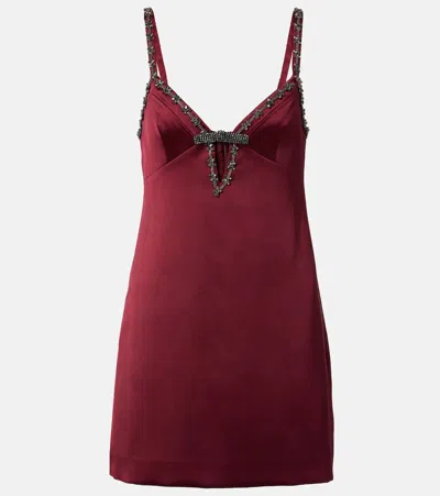 Self-portrait Bow-detail Embellished Satin Minidress In Red