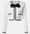 Self-portrait Beige Cardigan With Bow Detail On The Front And Contrasting Trims In Cotton Blend Woman In White