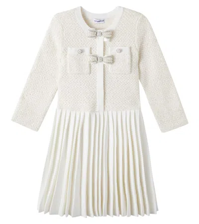 Self-portrait Kids' Bow-detail Knitted Sequined Dress In White