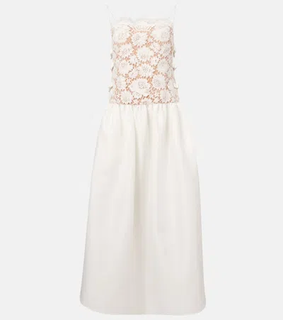 Self-portrait Bow-detail Lace And Satin Maxi Dress In White