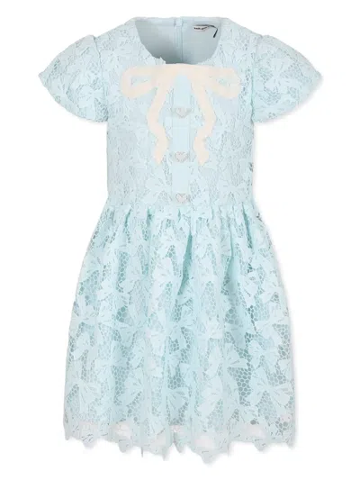 Self-portrait Kids' Bow-detail Lace Dress In Blue