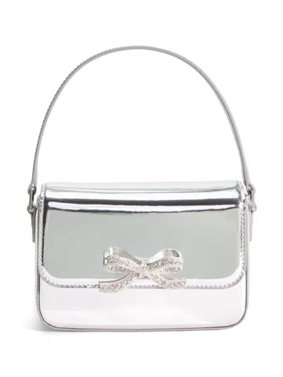 Self-portrait Kids' Bow Detail Metallic Shoulder Bag In Silver