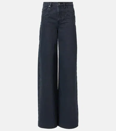 Self-portrait Bow-detail Mid-rise Wide Jeans In Grey