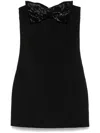 Self-portrait Black Sleeveless Mini Dress With Bandeau And Beaded Oversize Bow In Tech Fabric Woman