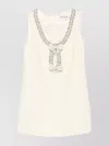 Self-portrait Yellow Crewneck Mini Dress With Jewel Embellishment On The Collar And Bow Detail On The Front In Tec In Nude