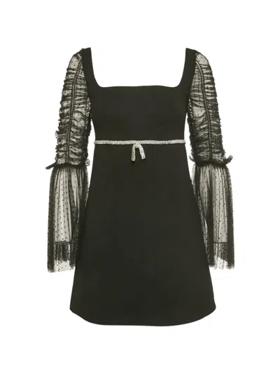 Pre-owned Self-portrait Bow-detail Mini Dress In Black