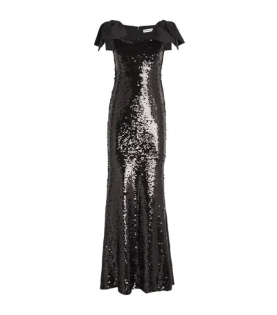 Self-portrait Bow-detail Sequin Maxi Dress In Black | ModeSens