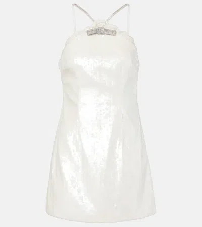 Self-portrait Bow-detail Sequined Minidress In Cream