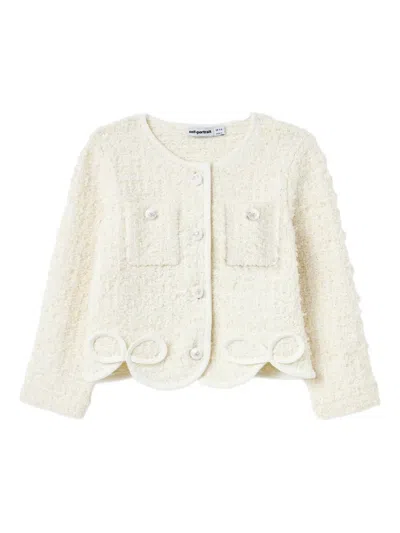Self-portrait Kids' Bow-detail Textured Cardigan In White