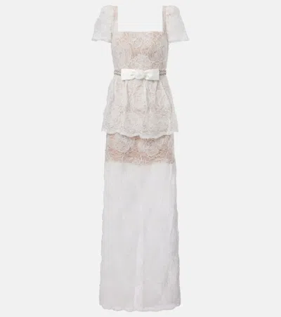 Self-portrait Bow-detail Tulle Lace Maxi Dress