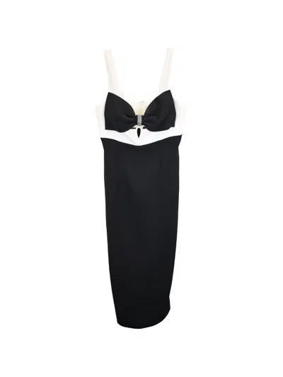 Pre-owned Self-portrait Bow-detail Two-toned Midi Dress In Black