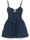 Self-portrait Mini Denim Dress With Crystal Application In Blue