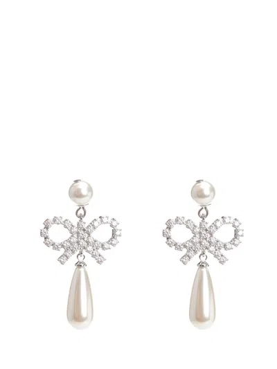 Self-portrait Bow Drop Earrings In Metallic