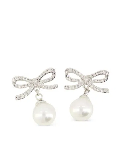 Self-portrait Bow Drop Earrings In Silver