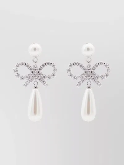 Self-portrait Bow Drop Earrings With Pearl And Crystal