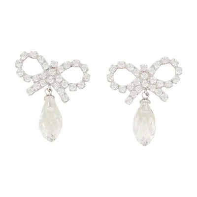 Self-portrait Bow Droplet Earrings Self Portrait Metal Silver In Metallic