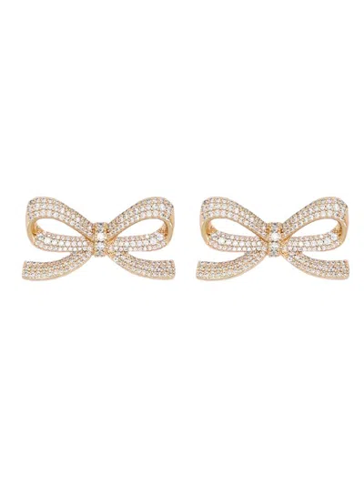 Self-portrait Bow Earrings With Crystals In Gold