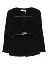 Self-portrait Bow-embellished Belted Jacket In Black