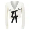 Self-portrait Bow-embellished Cardigan In White Wool In White
