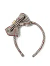 Self-portrait Bow-embellished Checked Headband In Gray