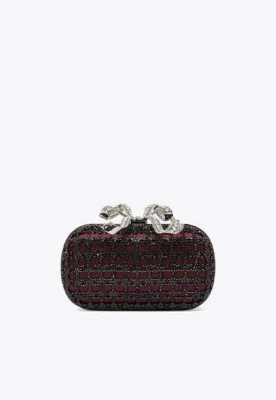 Self-portrait Bow Embellished Clutch In Burgundy