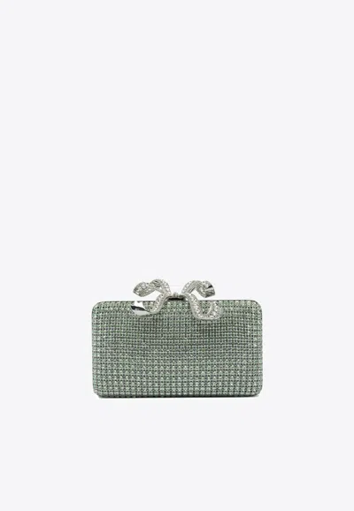 Self-portrait Bow Embellished Clutch In Green