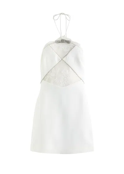 Self-portrait Bow-embellished Lace-trimmed Mini Dress In White