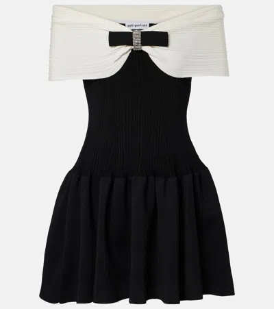 Self-portrait Black Embellished Square Neck Dress In Multi