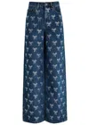 Self-portrait Blue Jeans With All-over Rhinestoned Bow Embellishments In Denim Woman In Denim