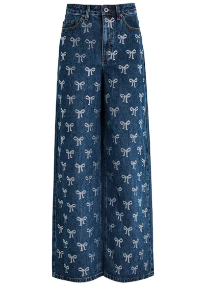 SELF-PORTRAIT SELF-PORTRAIT BOW-EMBELLISHED WIDE-LEG JEANS