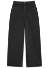 Self-portrait Bow-embossed Wide-leg Jeans In Denim
