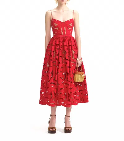 SELF-PORTRAIT BOW EMBROIDERED MIDI DRESS