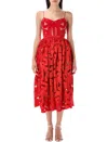 Self-portrait Embroidered Midi Dress With Bow In Red