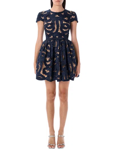 Self-portrait Bow Embroidered Mini Dress In Blue