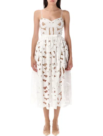 Self-portrait Bow Embroidery Midi Dress In Neutral