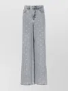 Self-portrait Light Blue Wide-leg Jeans With Crystal Embellishment And Classic Five-pocket Design In Blue