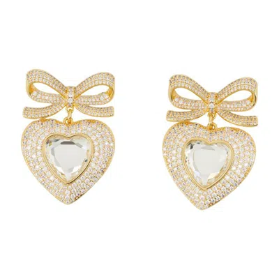 Self-portrait Self Portrait Heart Shaped Earrings With Embellished Bow In Gold