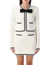 Self-portrait Ivory Bow Jacquard Knit Cardigan In Beige