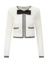 Self-portrait Beige Cardigan With Bow Detail On The Front And Contrasting Trims In Cotton Blend Woman In White