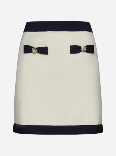 Self-portrait Bow Knit Miniskirt In Cream
