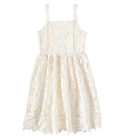 Self-portrait Kids' Bow Lace Dress In White