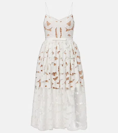 SELF-PORTRAIT BOW LACE LINEN AND COTTON MIDI DRESS